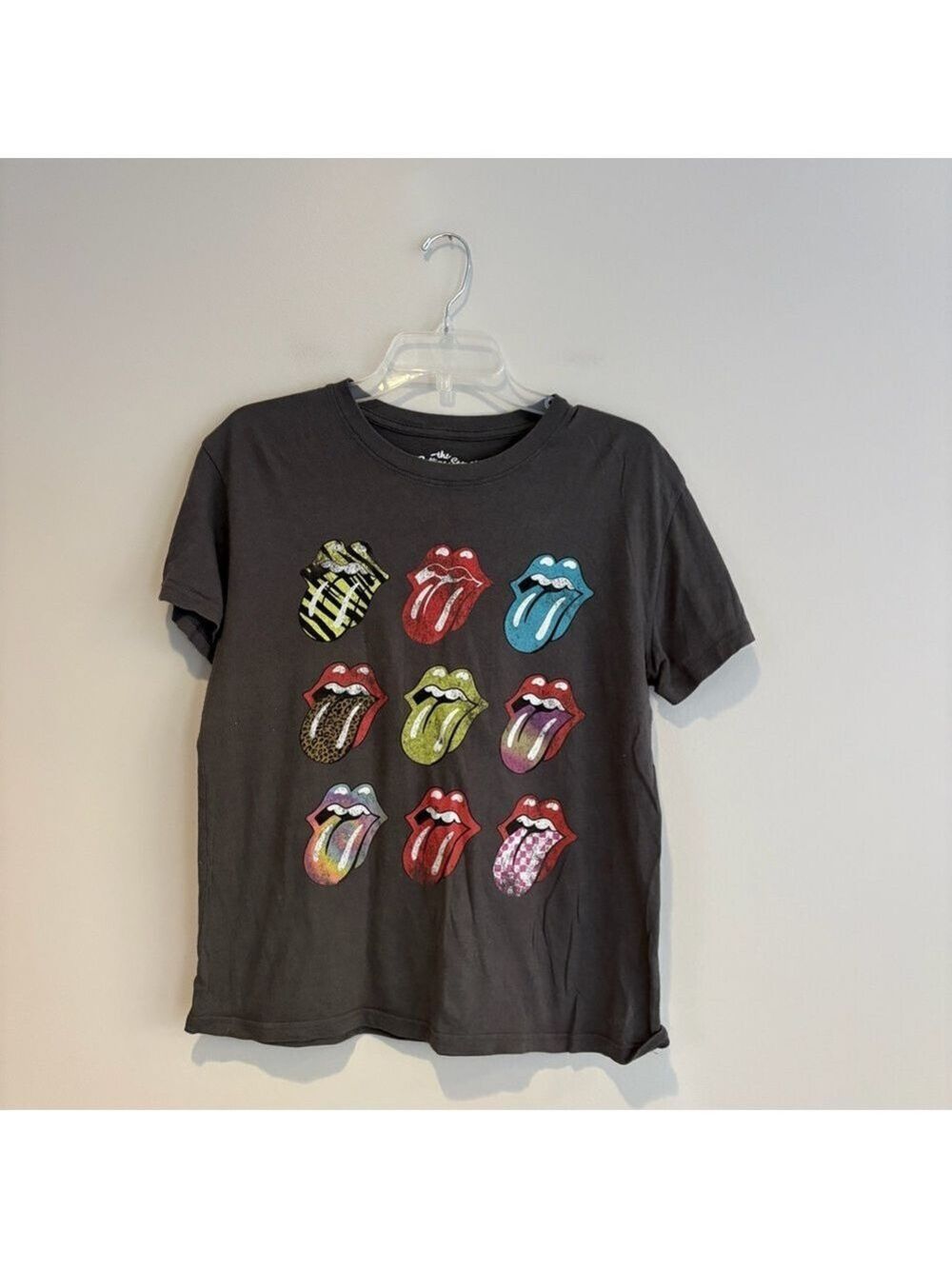 The Rolling Stones Black Tee with Multicolor Tongue Logos Size M